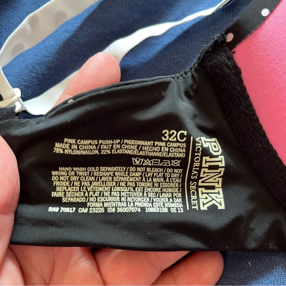 PINK Campus Push Up Bra Underwire Padded Polka Dot Black White Size 32C - Picture 11 of 11